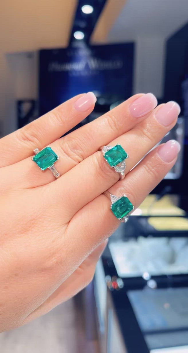 Emerald Baguette cut Diamonds Trilogy Ring Diamond World Antwerp
