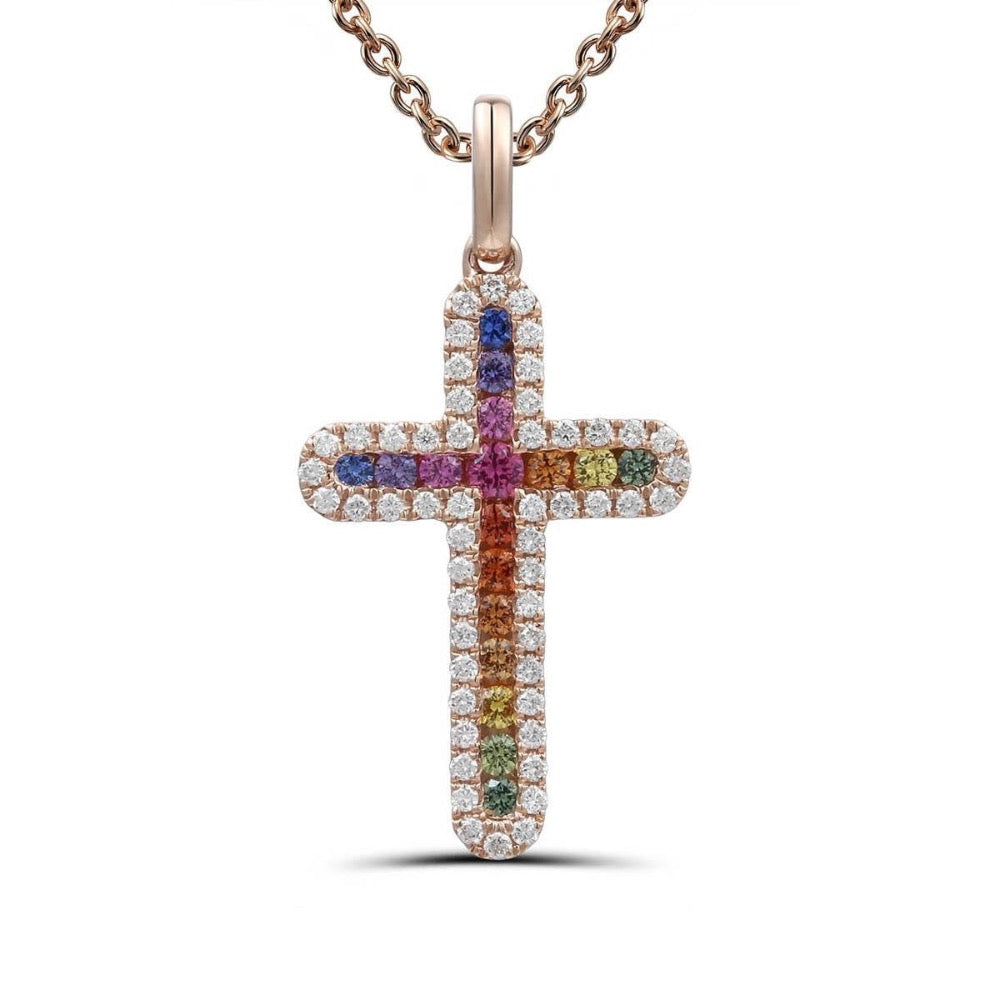 Multi Colour sapphires & Diamonds Cross Pendent – Diamond World Antwerp